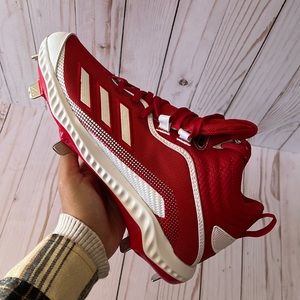 Men’s Adidas Icon 6 Bounce Mid Baseball Cleats Size 7.5 (White/Red)
